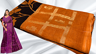 Bhumika Gold Foil Floral Saree - Orange