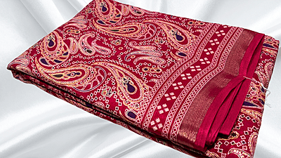 Mal Mal Fancy Soft Silk Saree - Red Pink