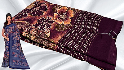 Malai Soft Silk Floral Saree - Dark Plum