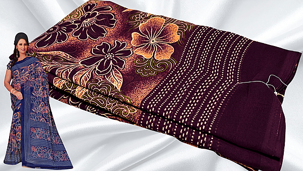 Malai Soft Silk Floral Saree - Dark Plum