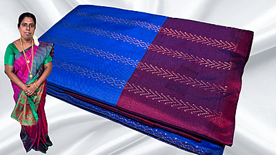 Arani Pattu Gold Saree - Ink Blue & Magenta
