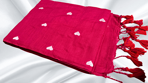 Kadhi Heart Embroidery Cotton Saree - Pink