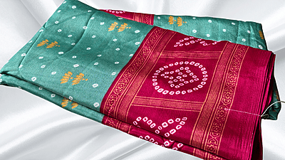Fini Poly Butter Soft Saree - Aqua Green & Red Fini Poly Butter Soft Saree - Aqua Green & Red