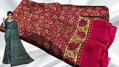 Rangoli Digital Floral Saree - Red Pink Rangoli Digital Floral Saree - Red Pink
