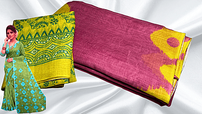 Shibori Cotton Diamond Dye Saree - Onion Pink & Yellow
