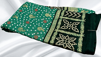 Zomato Soft Gold Foil Saree - Bottle Green