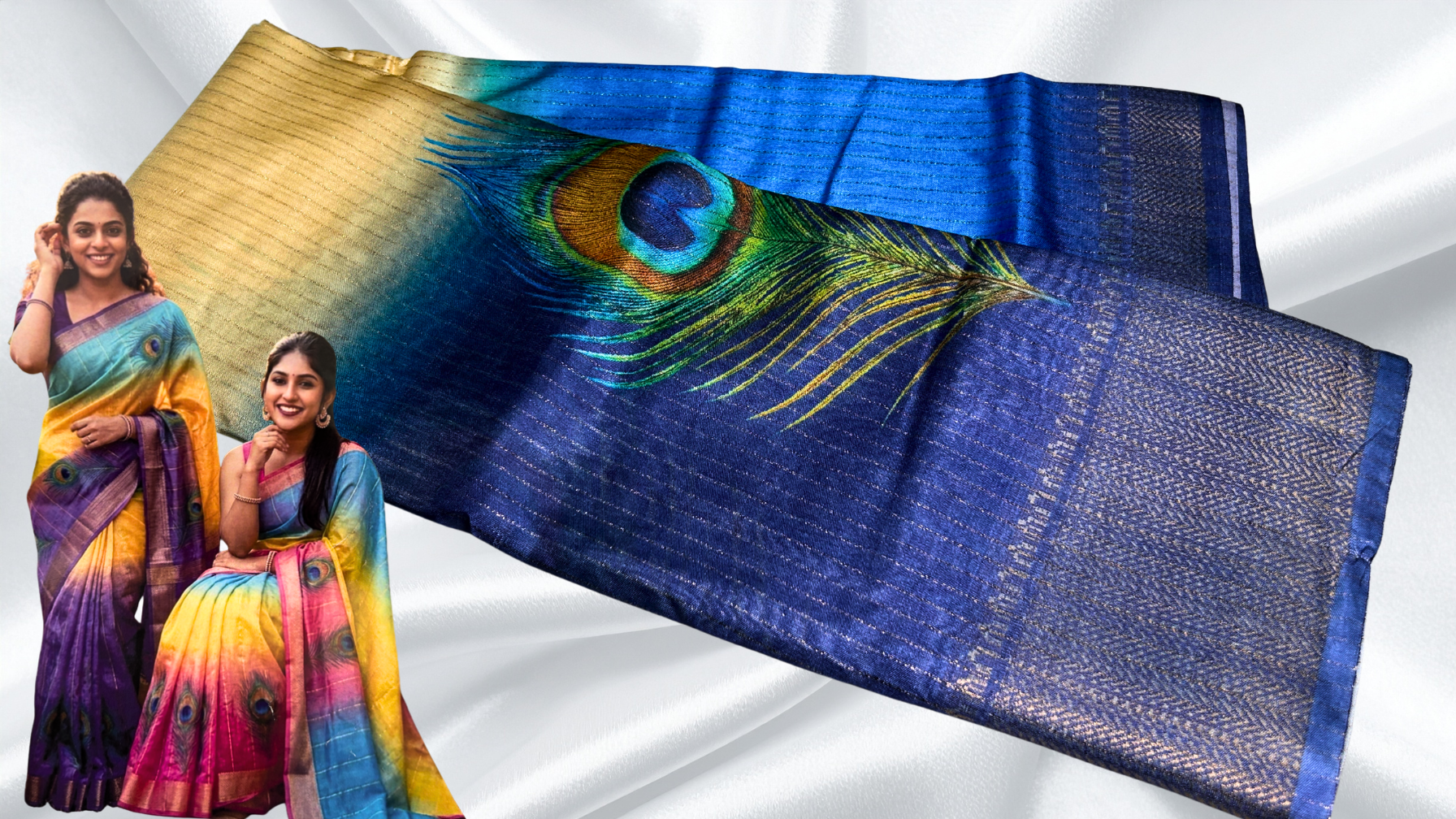 Maharani Peacock Vaira Oosi Saree - Navy Blue