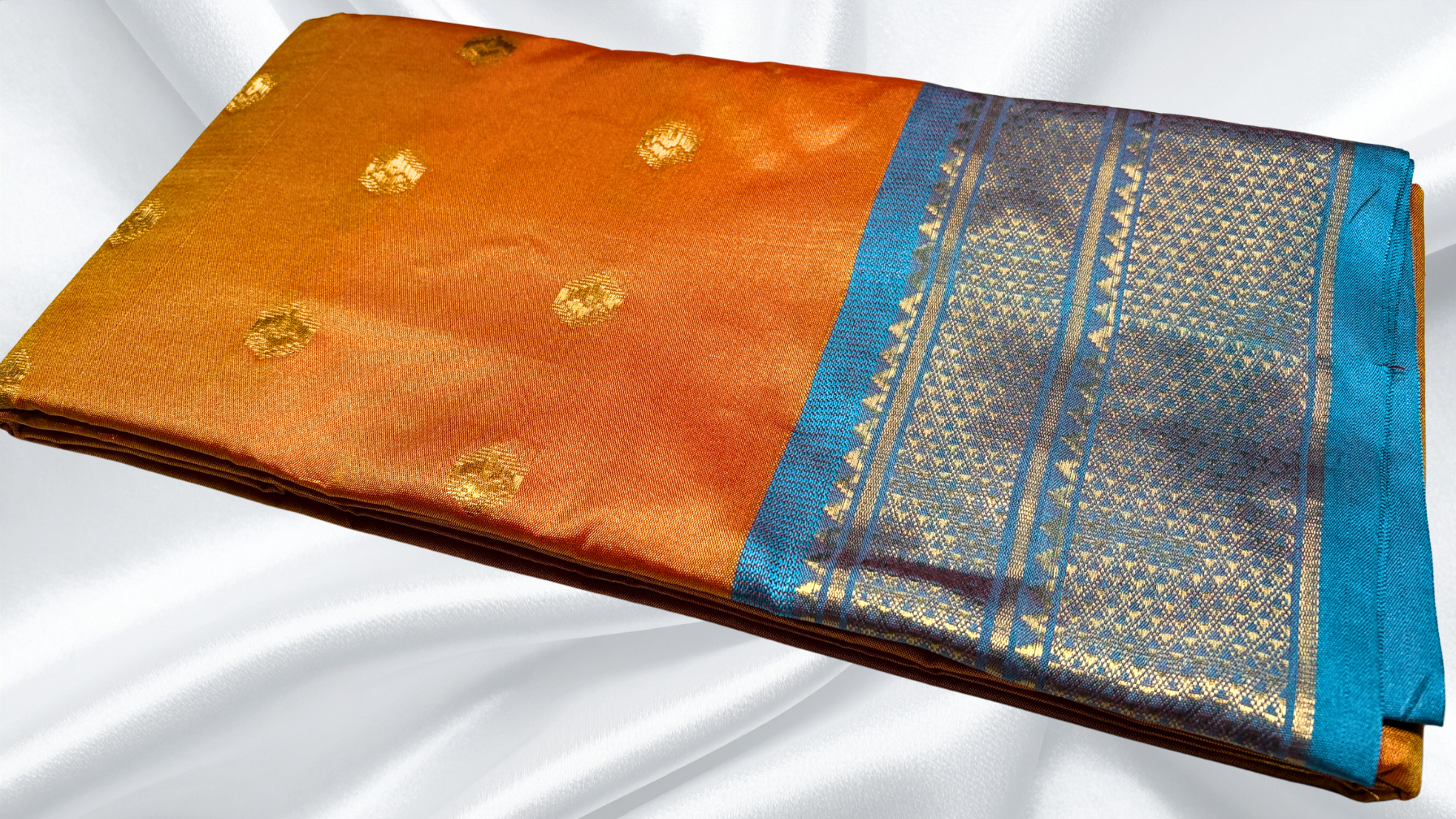 Kanchi Semi Silk Fancy Saree - Gold Orange