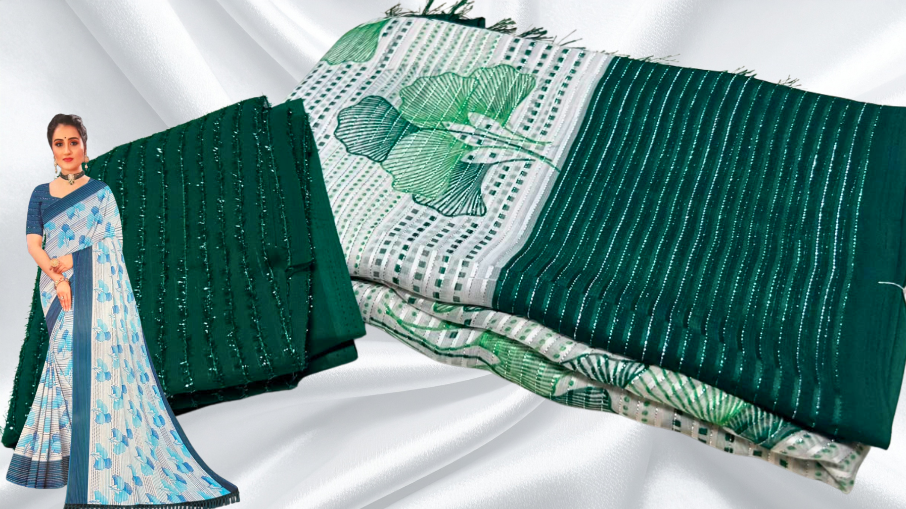 Guldasta Soft Leaf Saree - Bottle Green