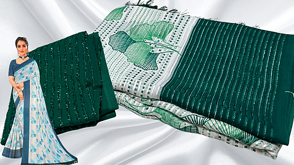 Guldasta Soft Leaf Saree - Bottle Green