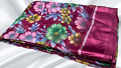 Rich Lady Floral Satin Saree - Magenta Rich Lady Floral Satin Saree - Magenta