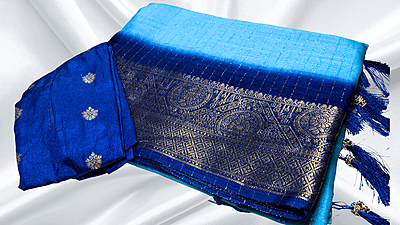 Range Rover Gold Line Jari Saree - Blue Range Rover Gold Line Jari Saree - Blue