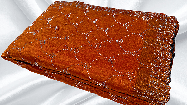 Classic Choice Space Silk Stone Work Saree - Saffron