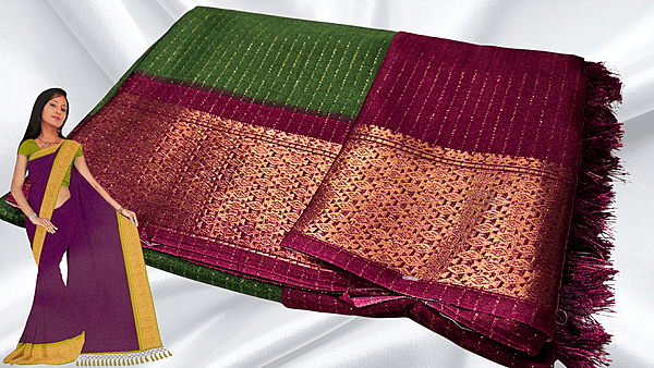 Mangalam Soft Vaira Oosi Saree - Pine Green & Dark Plum