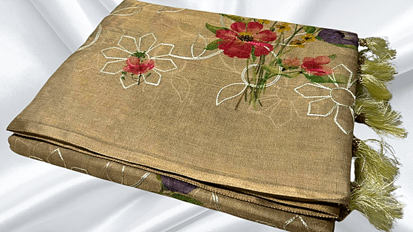 Tissue Silk Thread Work Aari Saree - Sandstone Beige
