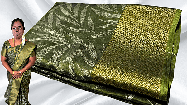 Black Beauty Leaf Gold Saree - Leaf Green