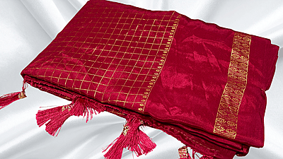 Premaloka Fancy Mysore Check Saree - Rani Pink