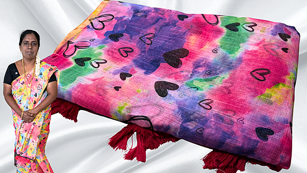 Teacher's Uniform Soft Heart Rainbow Saree - Pink