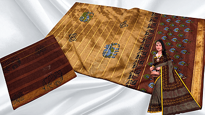 Batik Jari Pure Cotton Saree - Light Choco & Brown Batik Jari Pure Cotton Saree - Light Choco & Brown