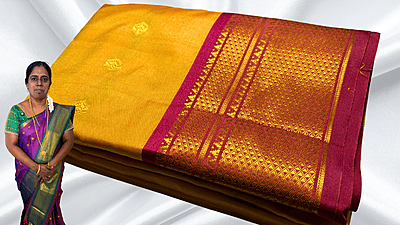 Kanchi Semi Real Silk Saree - Mango & Maroon Kanchi Semi Real Silk Saree - Mango & Maroon