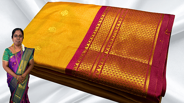 Kanchi Semi Real Silk Saree - Mango & Maroon