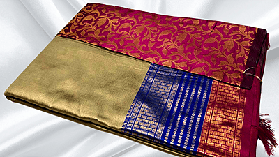 Fancy Look Stunning Saree - Cream & Dark Pink