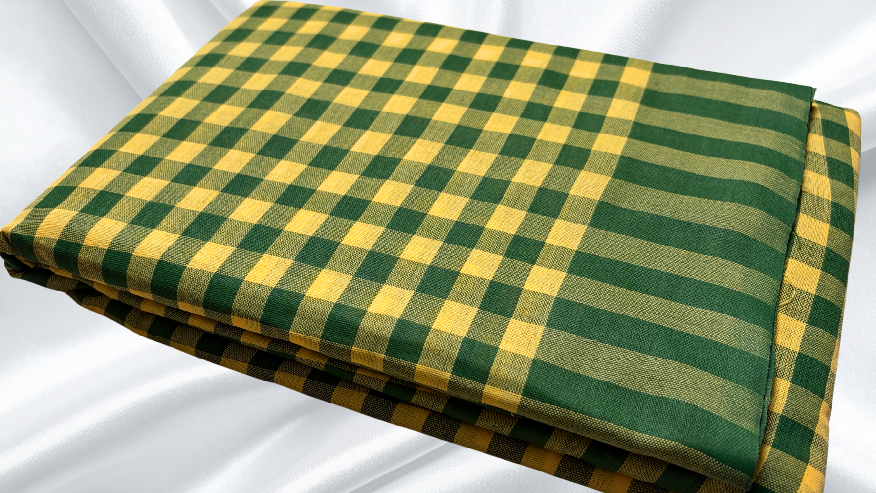Jyotsna Soft Checks Cotton Saree - Yellow & Pine