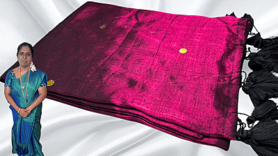 Khadi Tissue Mirror Work Saree - Deep Purple Plum
