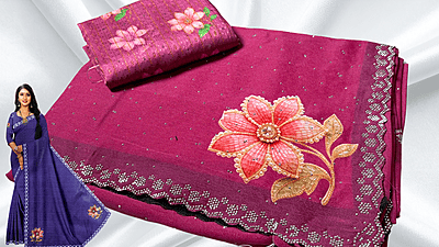 Jamuni Marble Stone Work Floral Saree - Pink Jamuni Marble Stone Work Floral Saree - Pink