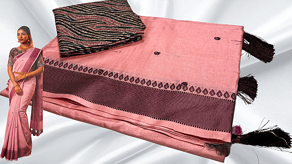 Arome Mirror Work Elegant Saree - Light Peach