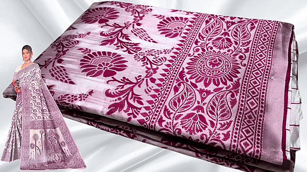 Sada Special White Thread Work Saree - Plum