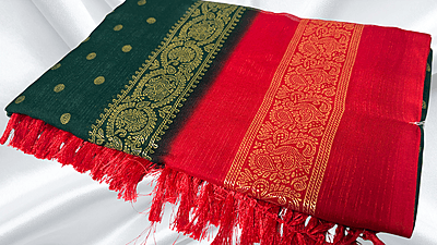 Red Label Chiffon Soft Foil Saree - Pine Green & Red Red Label Chiffon Soft Foil Saree - Pine Green & Red