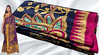 Royal Silk Kalankari Turkey Saree - Navy & Magenta Royal Silk Kalankari Turkey Saree - Navy & Magenta