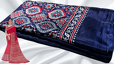 Crape Silk Print Pattern Saree - Navy Crape Silk Print Pattern Saree - Navy