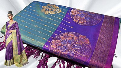 Florida Function Wear Silk Saree - Blue Green & Purple Florida Function Wear Silk Saree - Blue Green & Purple