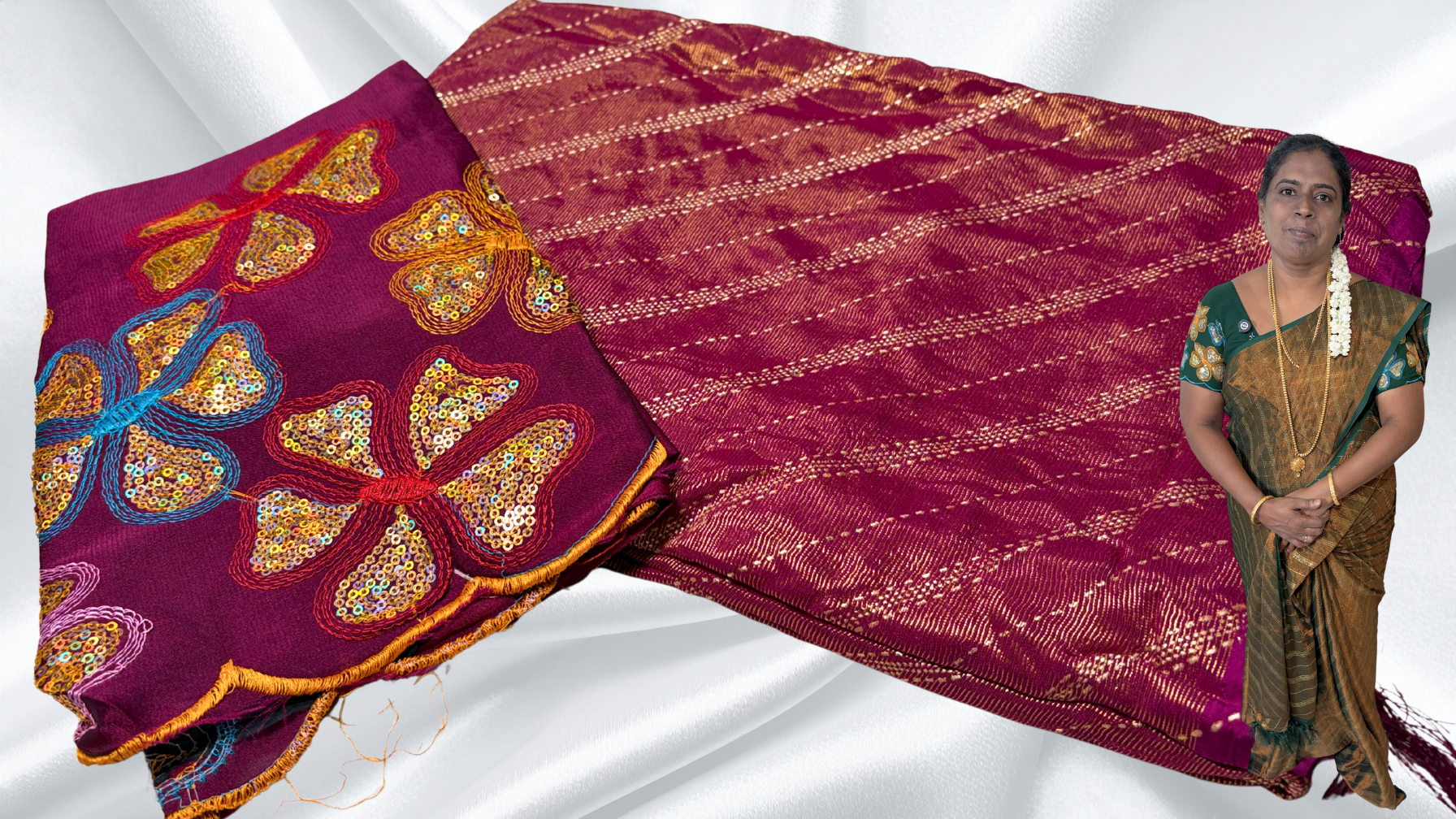 Suchitra Floral Brasso Designer Saree - Magenta Suchitra Floral Brasso Designer Saree - Magenta