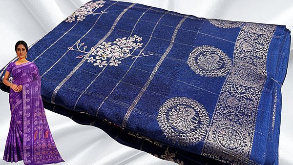 Samiksha Soft Marshmallow Gold Jari Saree - Dark Blue