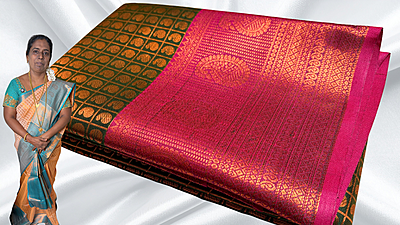 Trichy Silk Manga Design Saree - Pine Green