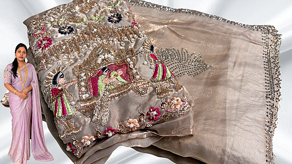 Sonal Light Designer Pallak Saree - Light Choco
