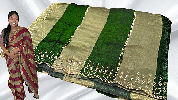 ITC Fancy Stone Work Dual Saree - Leaf Green