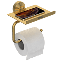 LE-GG-08 Toilet Paper Holder With Shelf (Glossy Gold Finish)