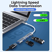 Zoook Type c to USB 3.0 hub/4 port/1 USB 3.0 port/3 USB 2.0 port/Free usb convertor/ iU43 USB Hub  (Grey)