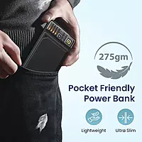Portronics Luxcell C 10K mAh 22.5W Fast Charging Power Bank, Ultra Slim Power Bank with Mach USB-A Output, Type C PD Output, Type C Input, LED Indicator, Wake Up Button (Black)