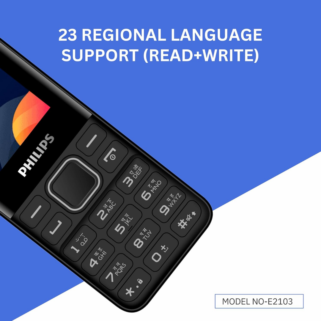 Philips All-New E2103 Sleek & Stylish |Keypad Mobile with 1.77" Screen|1000 MAH Battery | 2030mm Speaker| Wireless FM | Bright Torch