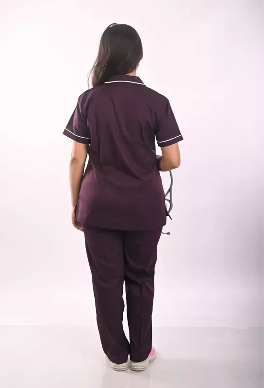 Ksvi Nurse Uniform L Collar Shirt & Pant ( Wine )