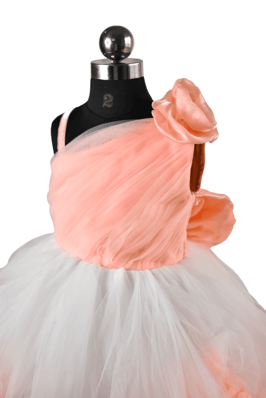 Peach White One Shoulder Tulle Dress