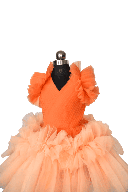 Apricot Flame Tulle Dress with Blush Accents