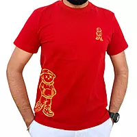 Unisex Red Savage Bear Embroidered Crew Neck Tee