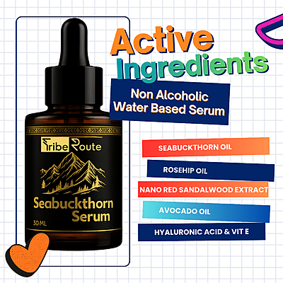 Tribe Route Seabuckthorn Serum, Natural Face Oil with Hyaluronic Acid, Vitamin E, Rosehip Oil