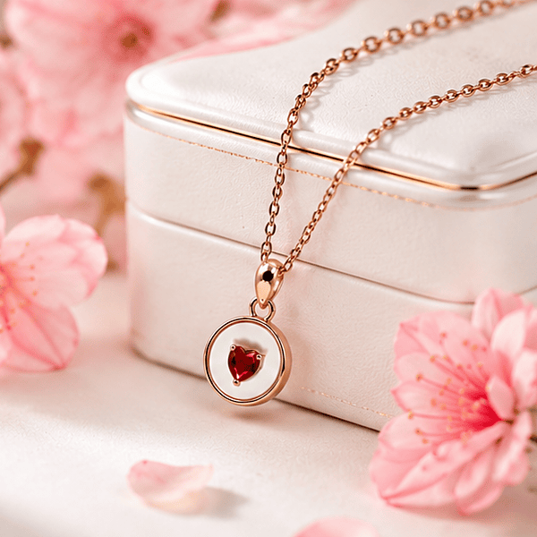 92.50 SILVER red heart stone pendent with chain - 18